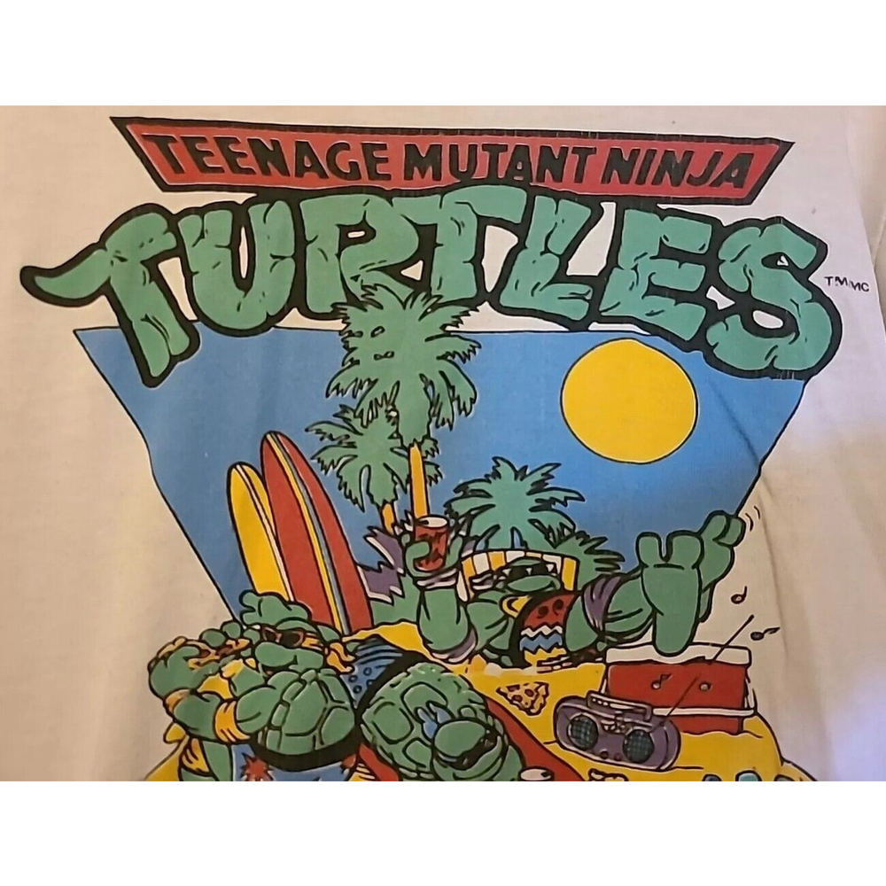 Vintage 90s 1990 Teenage Mutant Ninja Turtles Youth Large TShirt Mirage White - Picture 5 of 12